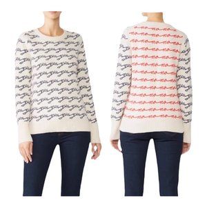 J.Crew Black, Cream & Red Wool Blend Crewneck "Yes/No" Jacquard Sweater Size S